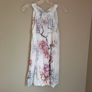 Cream dress w/ Pink & Taupe floral print Medium